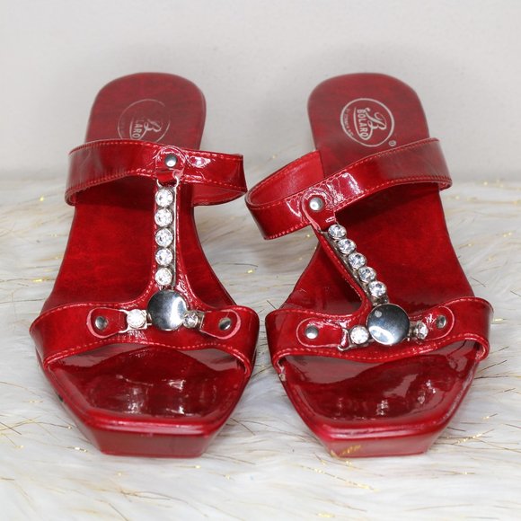 Bolaro Ruby Red Wedges with Rhinestones - Picture 3 of 5